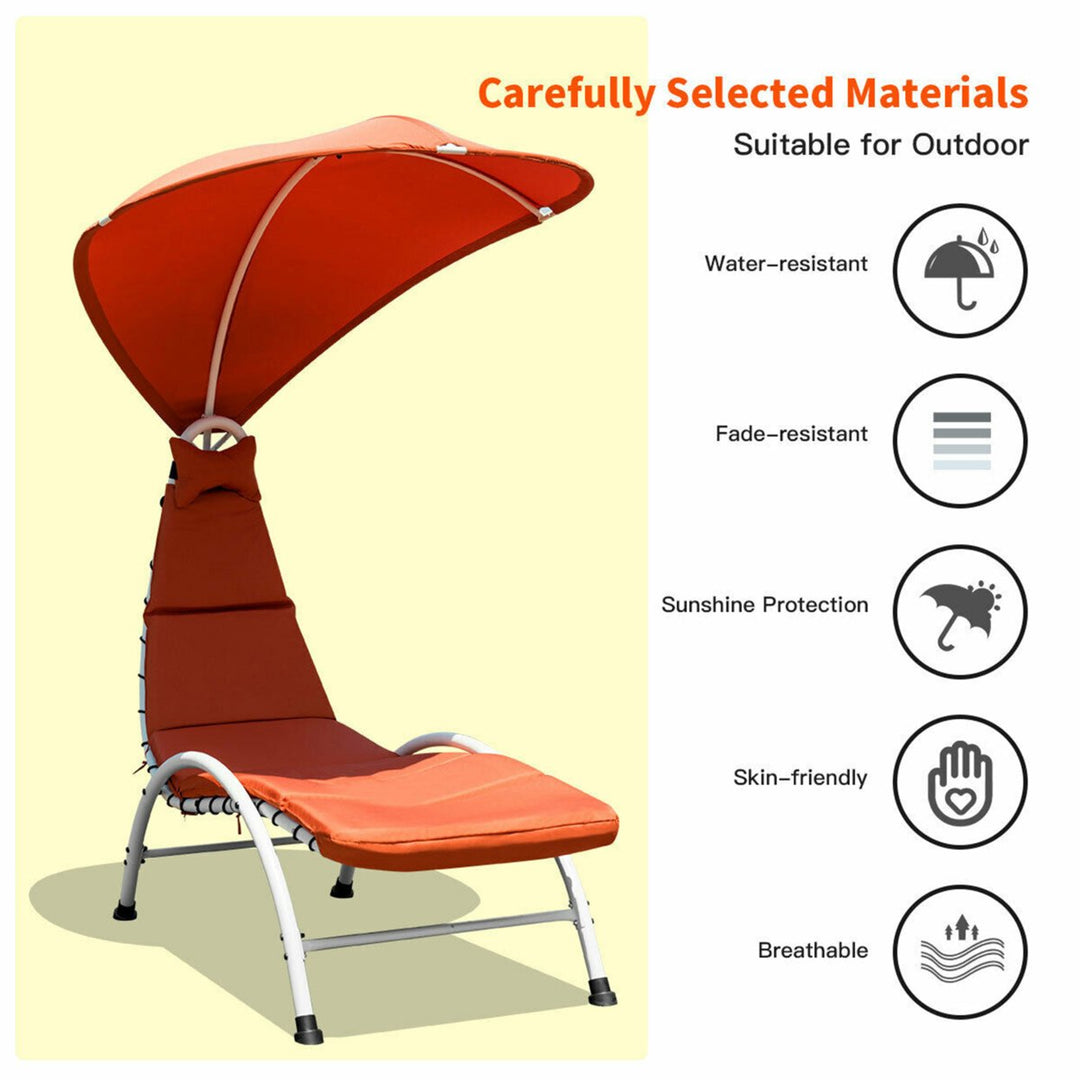 Patio Lounge Chair Chaise Outdoor w/ Steel Frame Cushion Canopy Orange Image 6