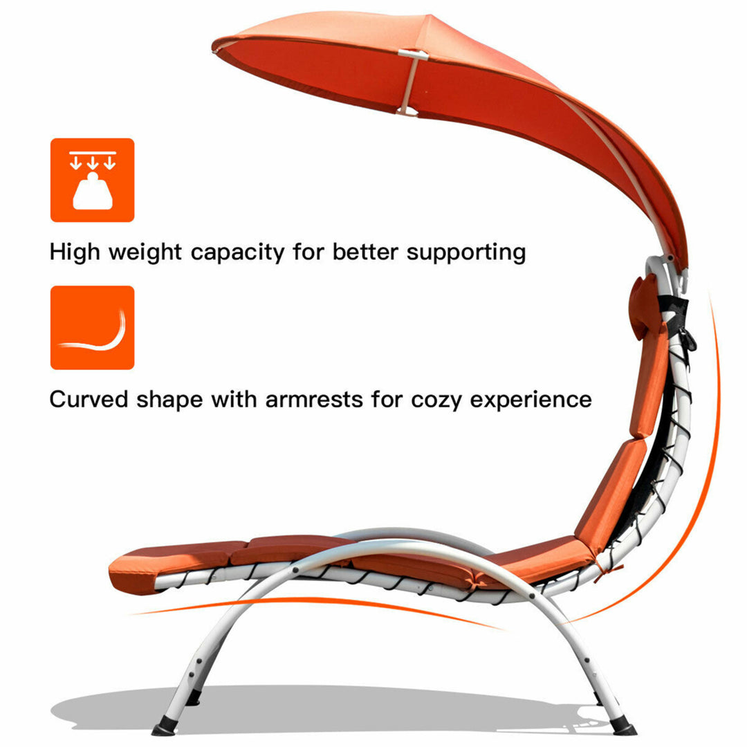 Patio Lounge Chair Chaise Outdoor w/ Steel Frame Cushion Canopy Orange Image 7