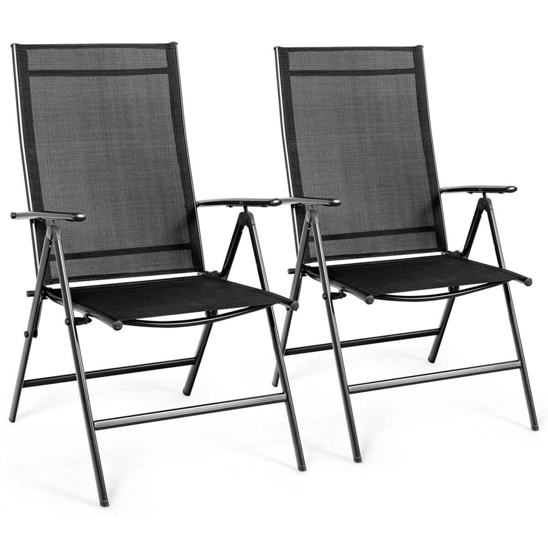 2PCS Folding Chair Patio Garden Outdoor w/ Steel Frame Adjustable Backrest Image 4