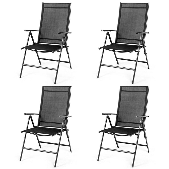 4PCS Folding Chair Patio Garden Outdoor w/ Steel Frame Adjustable Backrest Image 4