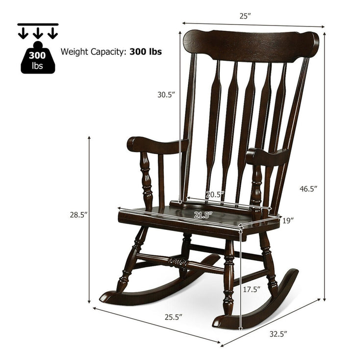 Wooden Rocking Chair Single Rocker Indoor Garden Patio Yard Coffee Image 2