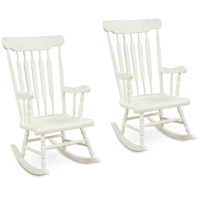 2PCS Wooden Rocking Chair Single Rocker Indoor Garden Patio Yard White Image 1