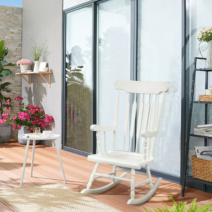 2PCS Wooden Rocking Chair Single Rocker Indoor Garden Patio Yard White Image 3