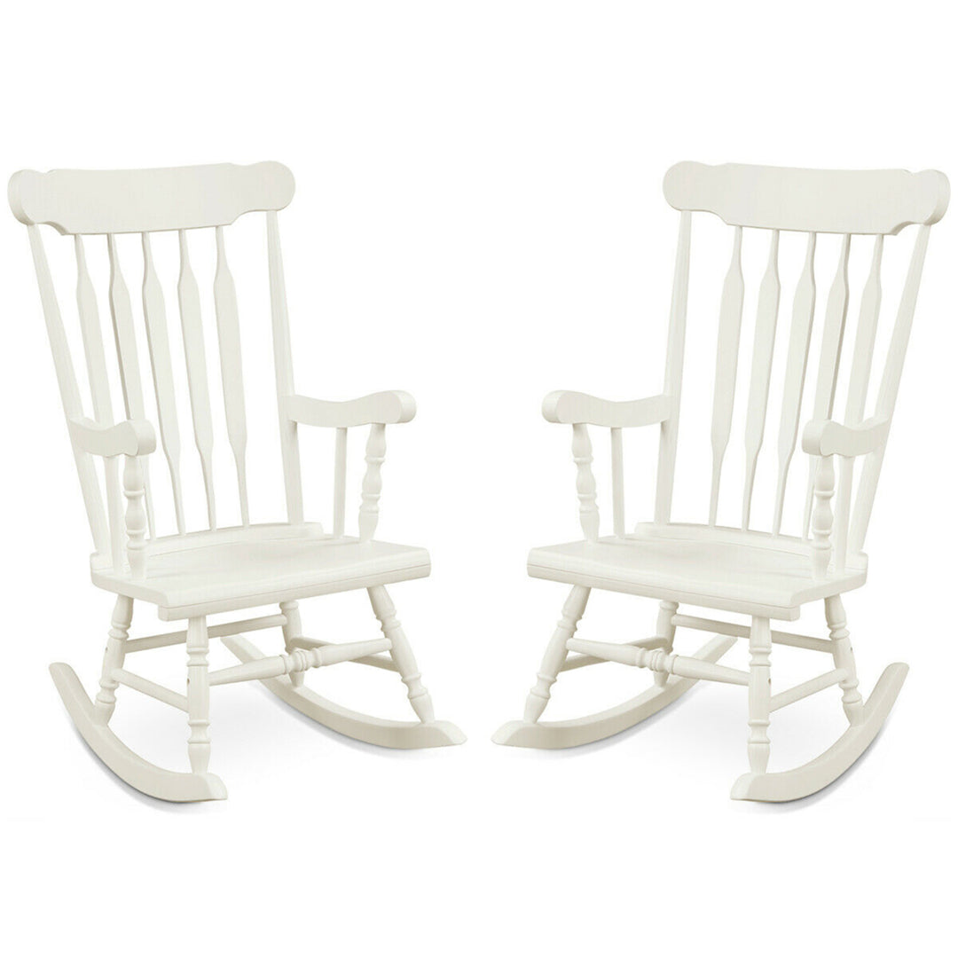 2PCS Wooden Rocking Chair Single Rocker Indoor Garden Patio Yard White Image 4