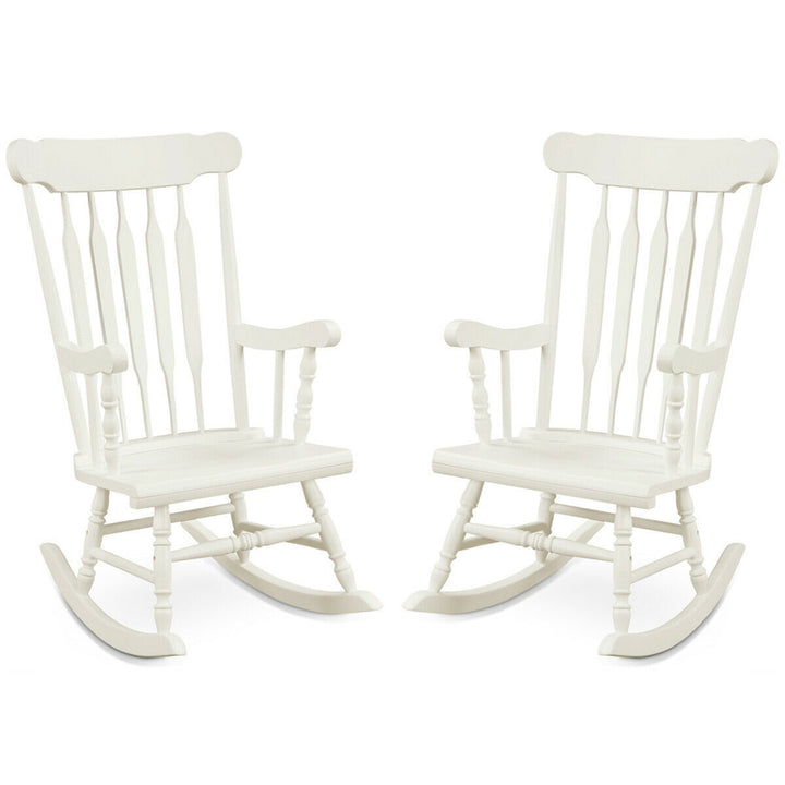 2PCS Wooden Rocking Chair Single Rocker Indoor Garden Patio Yard White Image 4