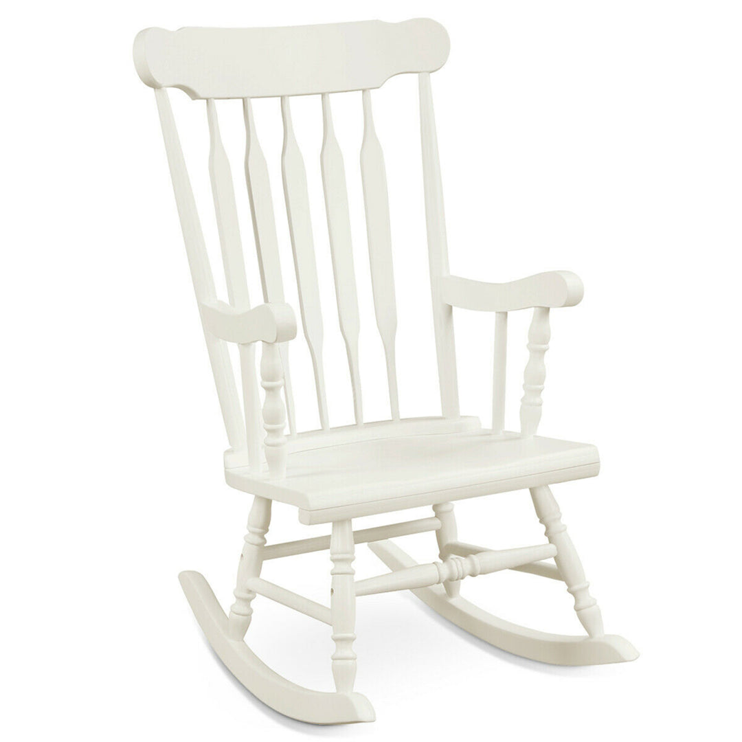 2PCS Wooden Rocking Chair Single Rocker Indoor Garden Patio Yard White Image 5