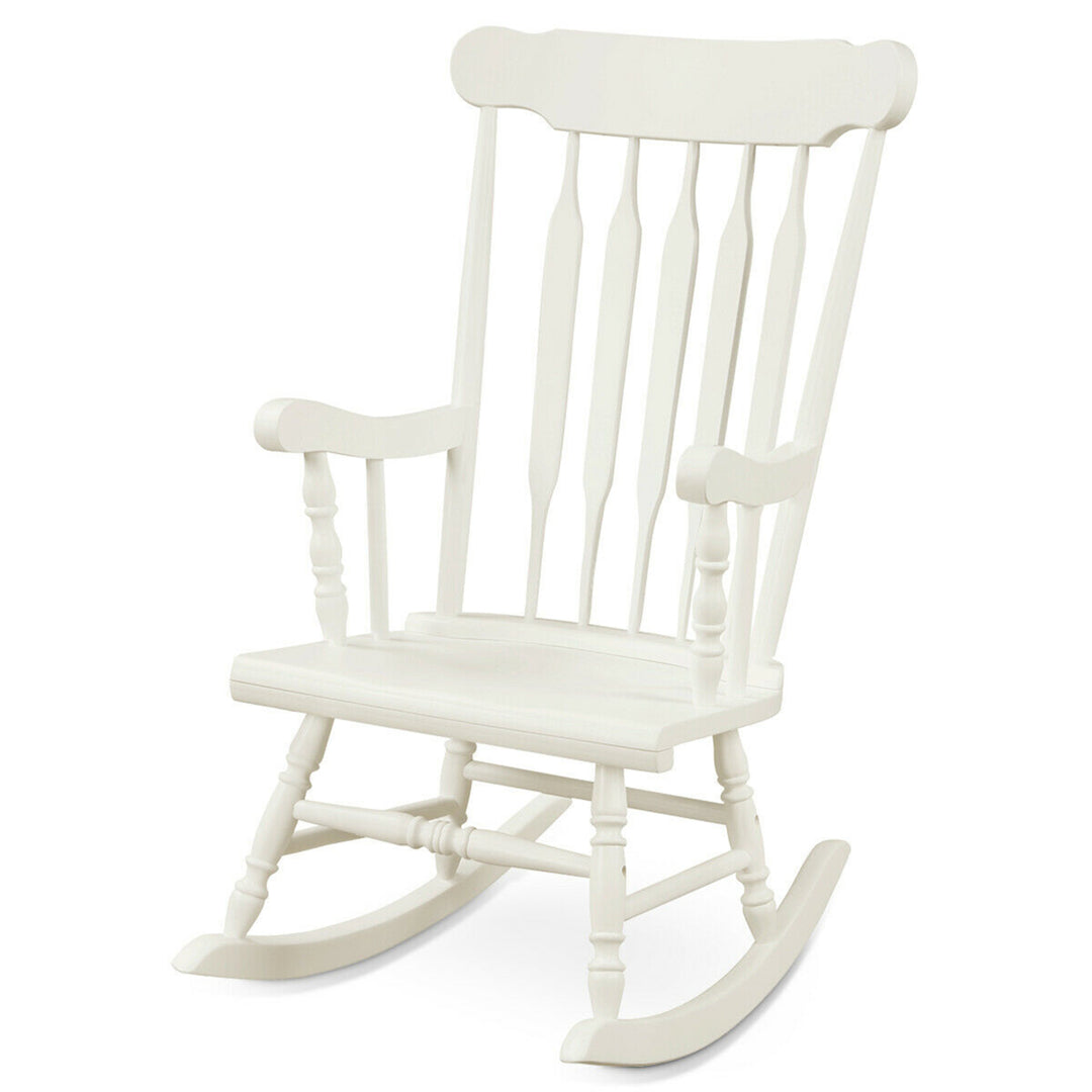 2PCS Wooden Rocking Chair Single Rocker Indoor Garden Patio Yard White Image 6