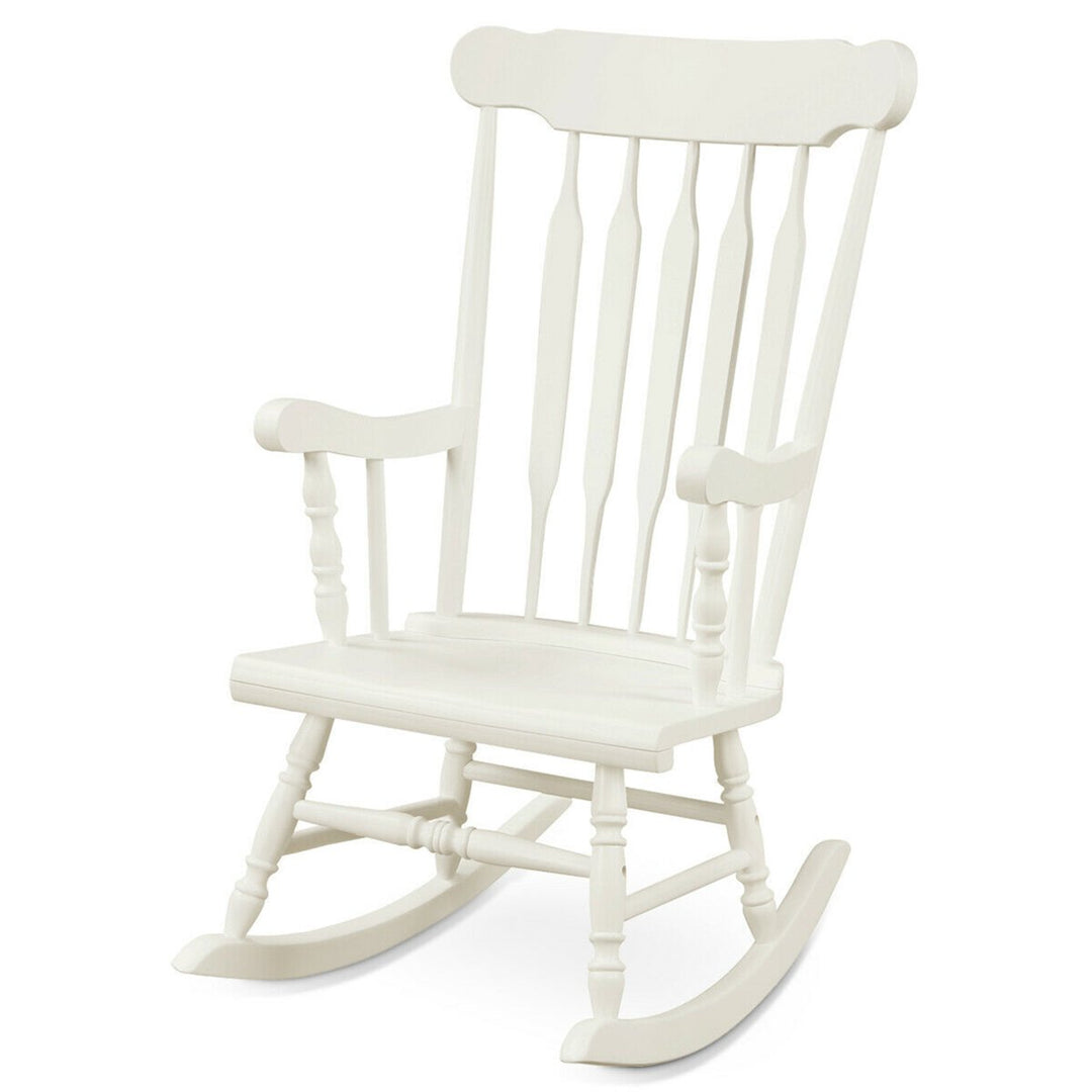 Wooden Rocking Chair Single Rocker Indoor Garden Patio Yard White Image 1