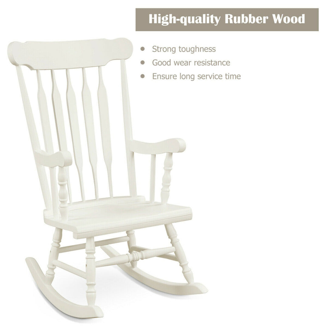 2PCS Wooden Rocking Chair Single Rocker Indoor Garden Patio Yard White Image 7