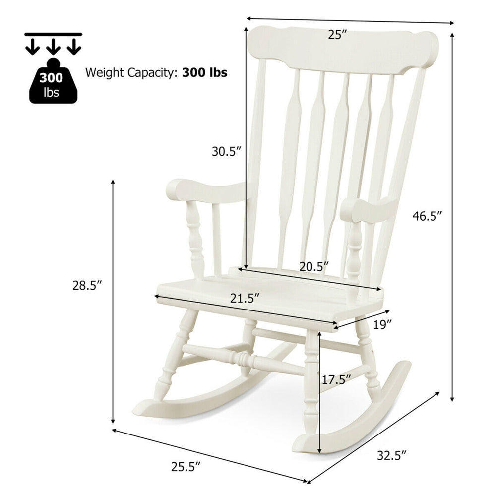 Wooden Rocking Chair Single Rocker Indoor Garden Patio Yard White Image 2