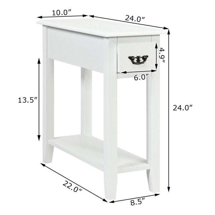 2 Tier End Bedside Sofa Side Table Narrow Nightstand w/Drawer andShelf White Image 2