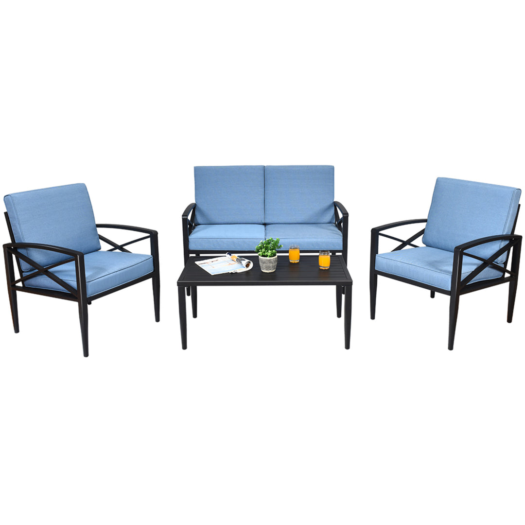 4PCS Patio Sofa Conversation Set Outdoor Furniture Set Yard w/ Cushion Image 4