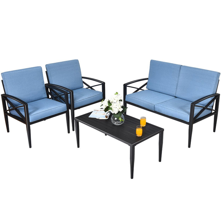 4PCS Patio Sofa Conversation Set Outdoor Furniture Set Yard w/ Cushion Image 2