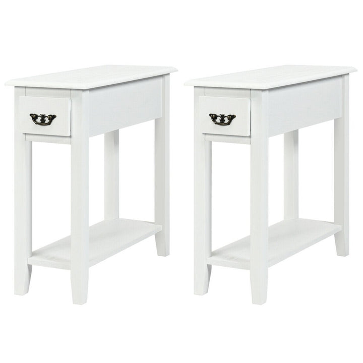 Set of 2 Nightstand 2 Tier End Bedside Sofa Side Table w/Drawer andShelf White Image 6