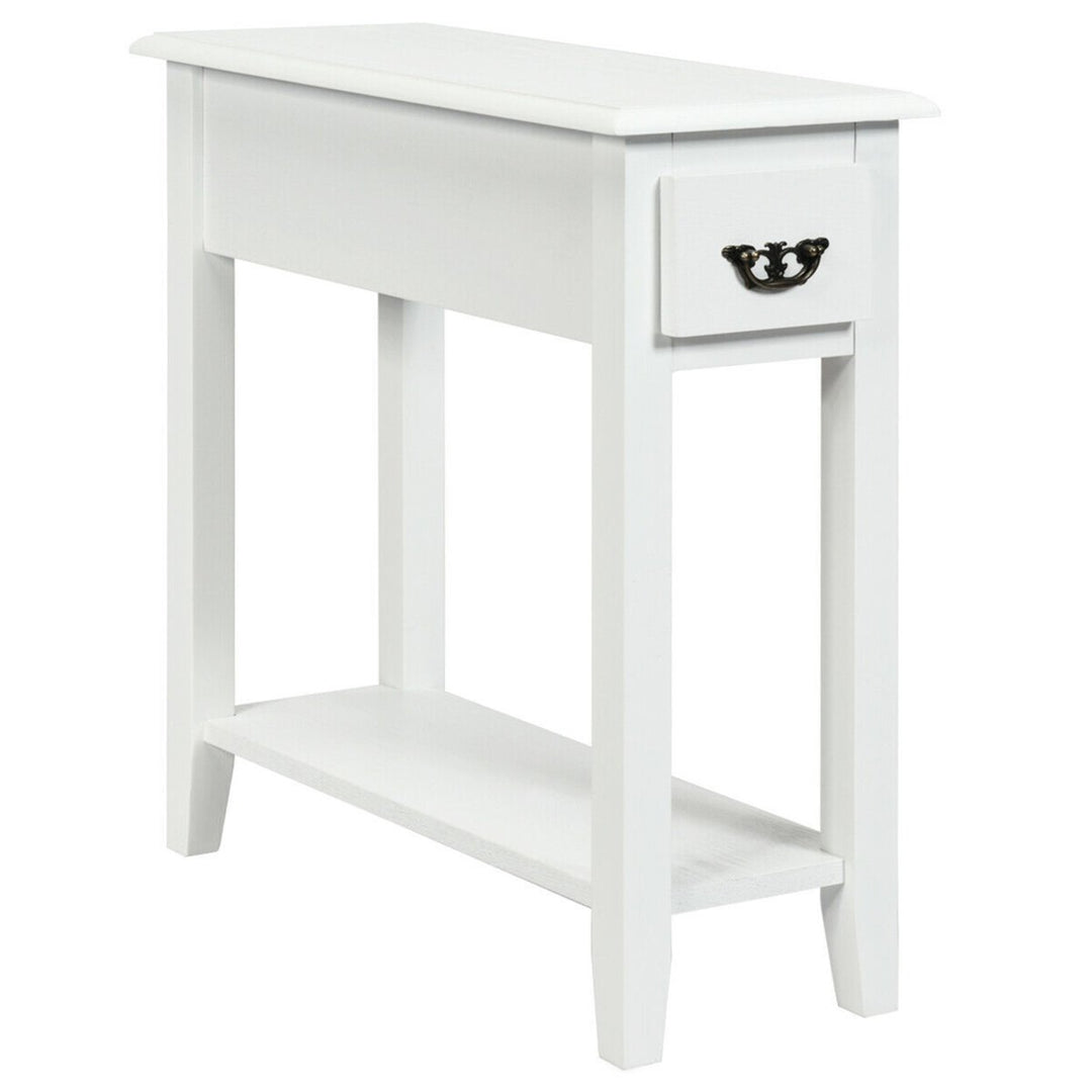 Set of 2 Nightstand 2 Tier End Bedside Sofa Side Table w/Drawer andShelf White Image 7