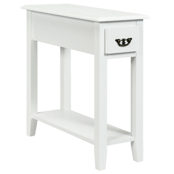 Set of 2 Nightstand 2 Tier End Bedside Sofa Side Table w/Drawer andShelf White Image 7