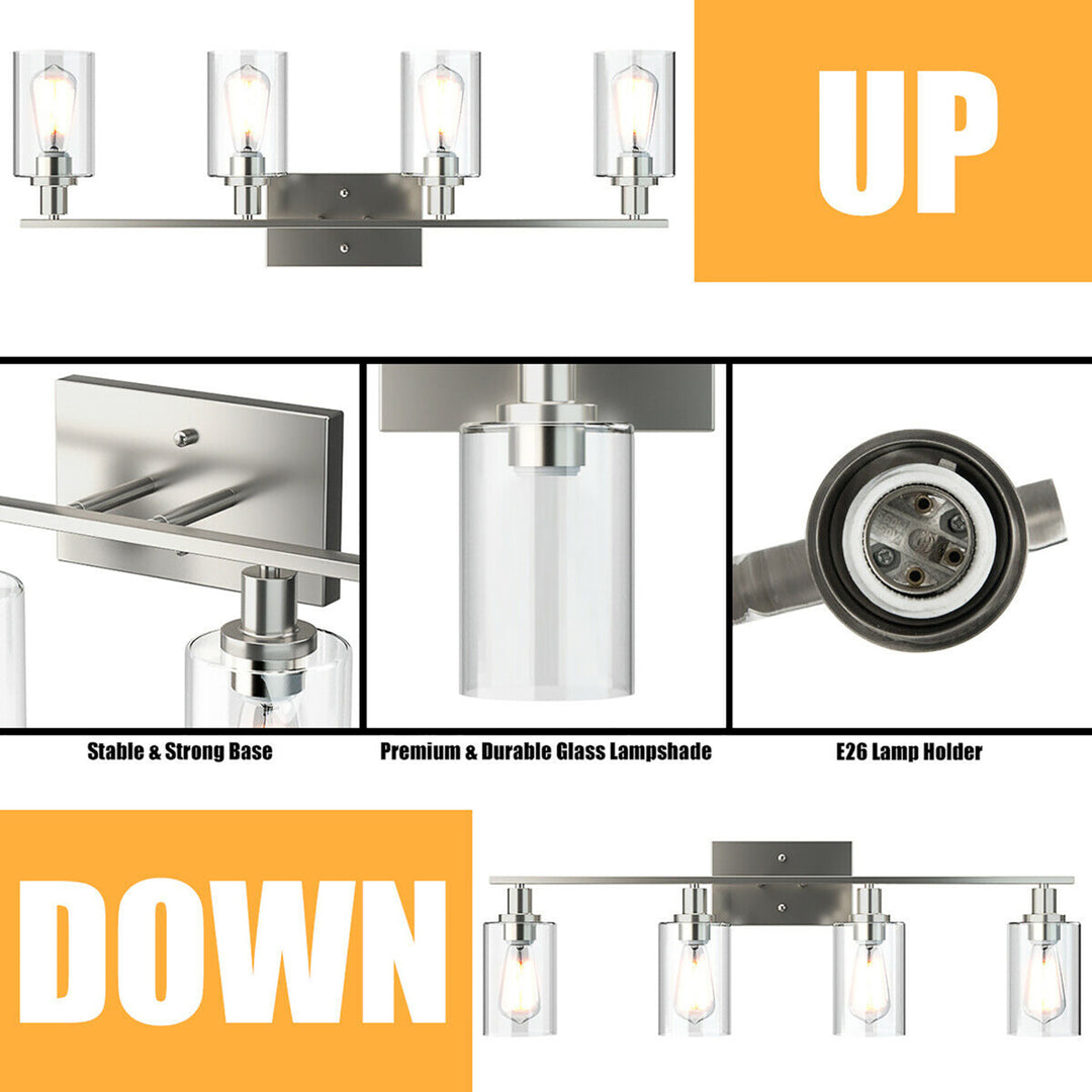 4-Light Wall Sconce Modern Bathroom Vanity Light Fixtures w/ Clear Glass Shades Image 7