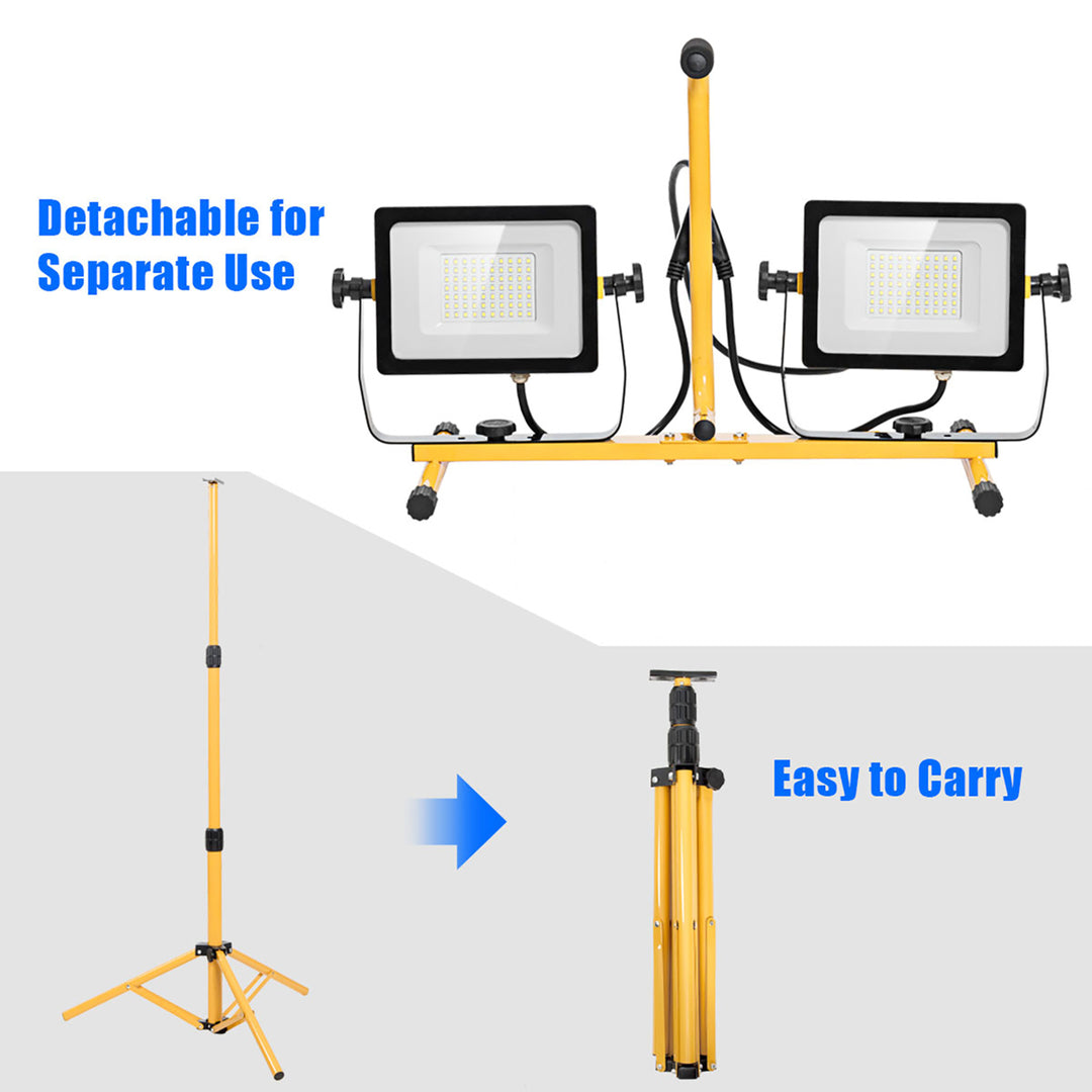 100W 10,000lm LED Dual-Head Work Light w/Adjustable Tripod Stand IP65 Waterproof Image 7