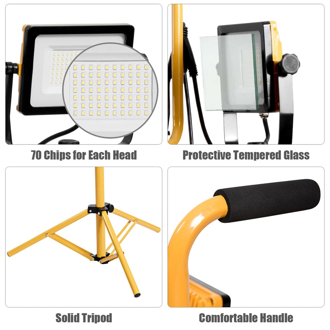 100W 10,000lm LED Dual-Head Work Light w/Adjustable Tripod Stand IP65 Waterproof Image 8