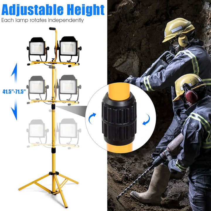 200W 20,000lm LED Dual-Head Work Light w/Adjustable Tripod Stand IP65 Waterproof Image 6