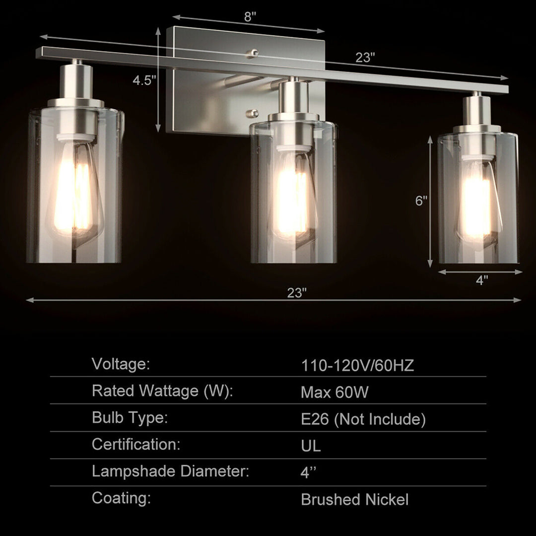 3-Light Wall Sconce Modern Bathroom Vanity Light Fixtures w/ Clear Glass Shade Image 9