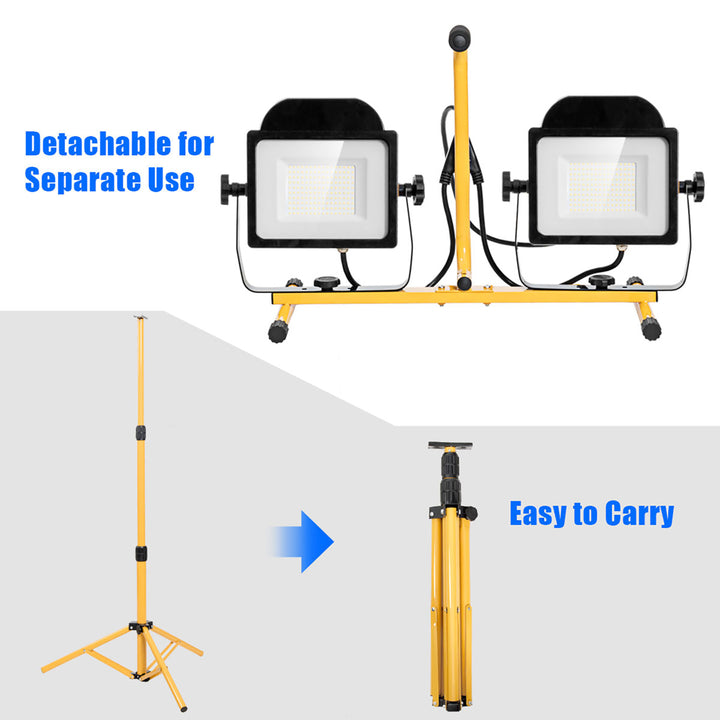 200W 20,000lm LED Dual-Head Work Light w/Adjustable Tripod Stand IP65 Waterproof Image 7