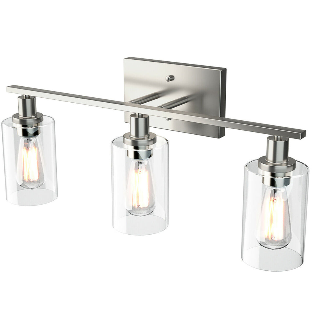 3-Light Wall Sconce Modern Bathroom Vanity Light Fixtures w/ Clear Glass Shade Image 10