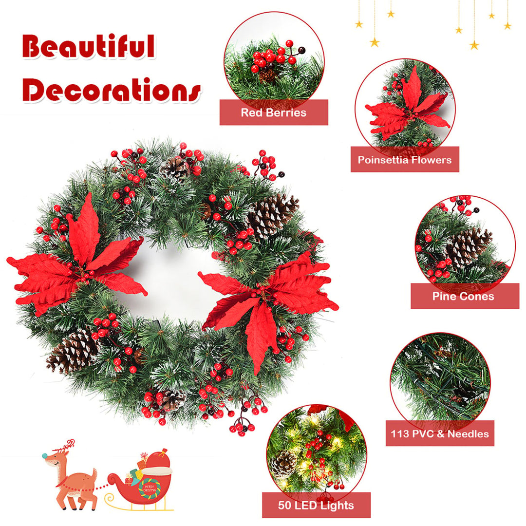 24 Pre-lit Artificial Christmas Wreath Battery Operated w/ 50 LED Light and Timer Image 7