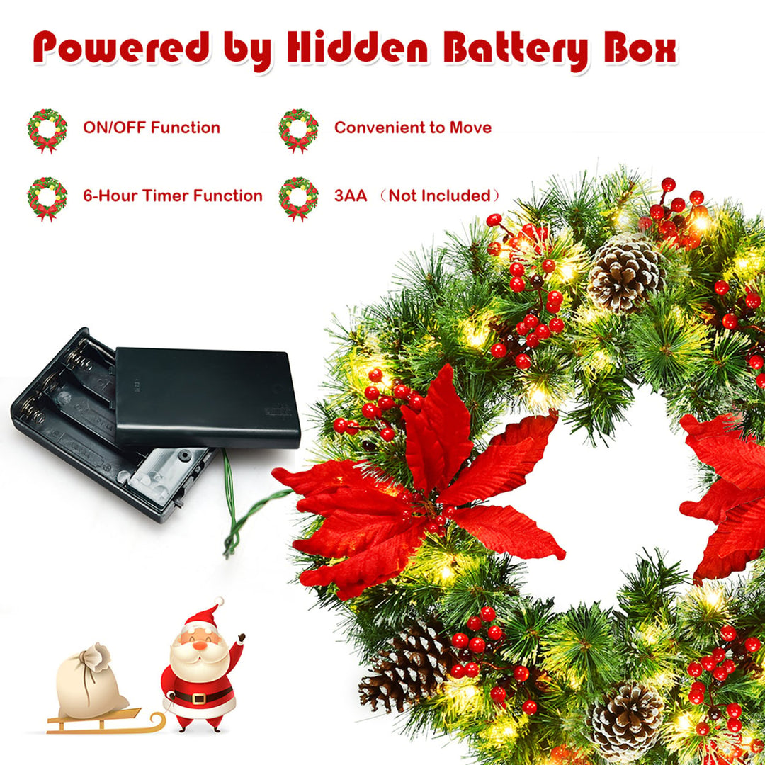 24 Pre-lit Artificial Christmas Wreath Battery Operated w/ 50 LED Light and Timer Image 8