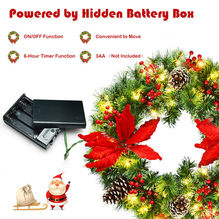 24 Pre-lit Artificial Christmas Wreath Battery Operated w/ 50 LED Light and Timer Image 8