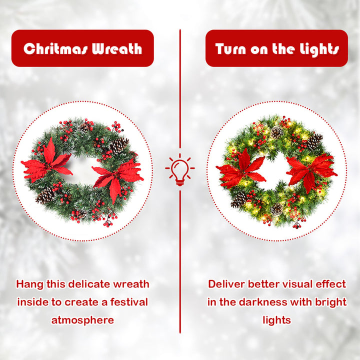 24 Pre-lit Artificial Christmas Wreath Battery Operated w/ 50 LED Light and Timer Image 9