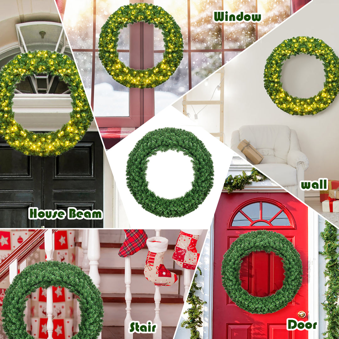 48 Pre-lit Cordless Artificial Christmas Wreath 714 Tips w/ 200 LED LightandTimer Image 5