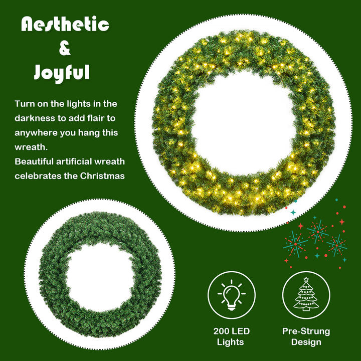 48 Pre-lit Cordless Artificial Christmas Wreath 714 Tips w/ 200 LED LightandTimer Image 6