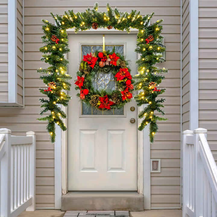 9Ft Pre-lit Artificial Christmas Garland Red Berries w/ 100 LED Lights and Timer Image 10