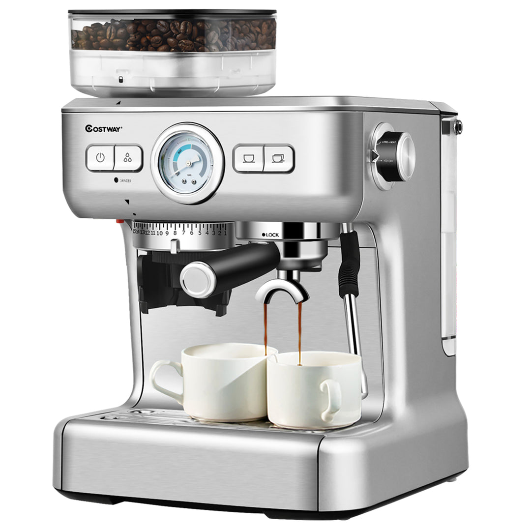 Espresso Cappucino Machine Coffee Maker Stainless Steel w/ Grinder and Steam Wand Image 10