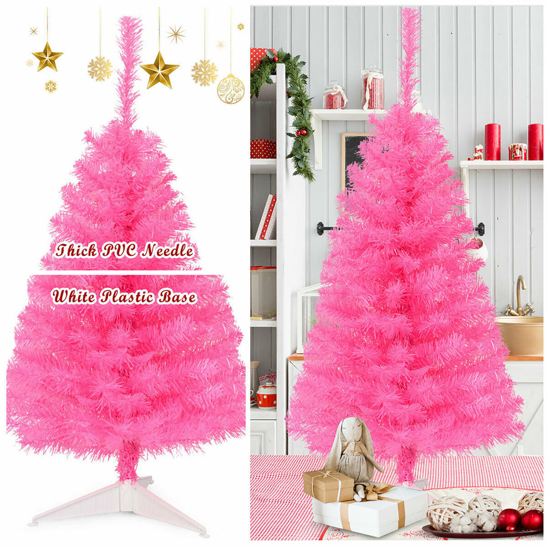 3 ft Premium Artificial Christmas Mini Tree Holiday Season Pink w/ Plastic Stand Image 6