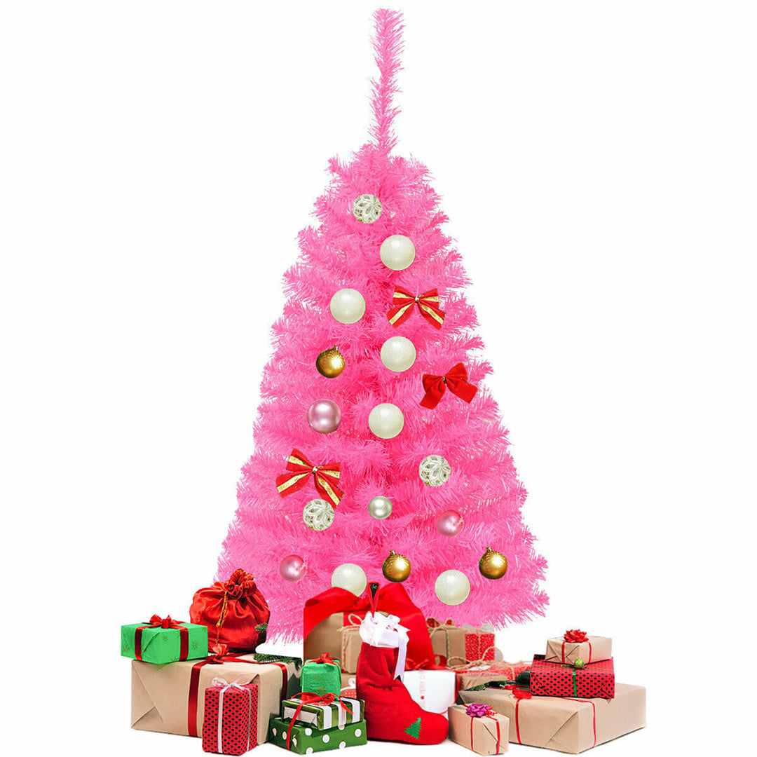 3 ft Premium Artificial Christmas Mini Tree Holiday Season Pink w/ Plastic Stand Image 8