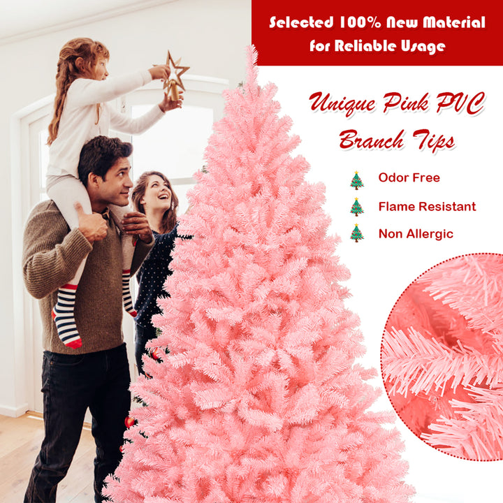 7.5Ft Hinged Artificial Christmas Tree Full Fir Tree PVC w/ Metal Stand Pink Image 7