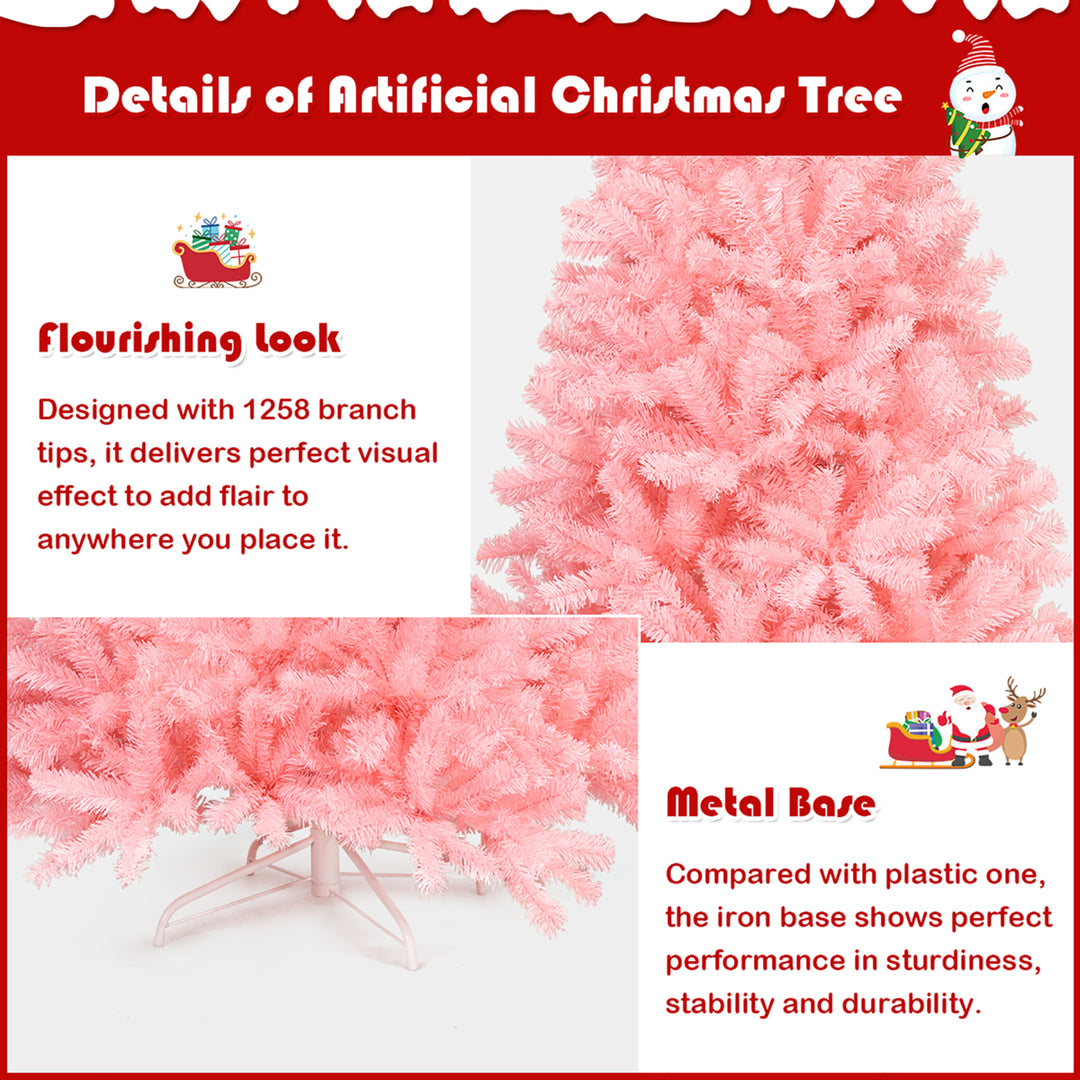 7.5Ft Hinged Artificial Christmas Tree Full Fir Tree PVC w/ Metal Stand Pink Image 8