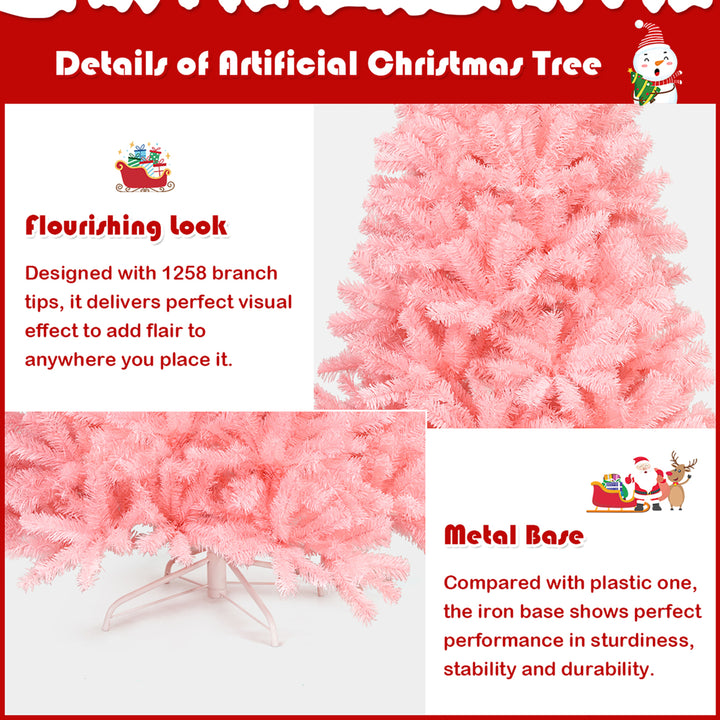 7.5Ft Hinged Artificial Christmas Tree Full Fir Tree PVC w/ Metal Stand Pink Image 8