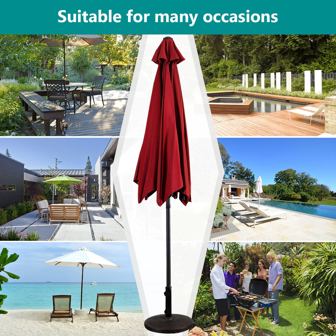 10FT Patio Umbrella 6 Ribs Market Steel Tilt W/ Crank Outdoor Garden Burgundy Image 5