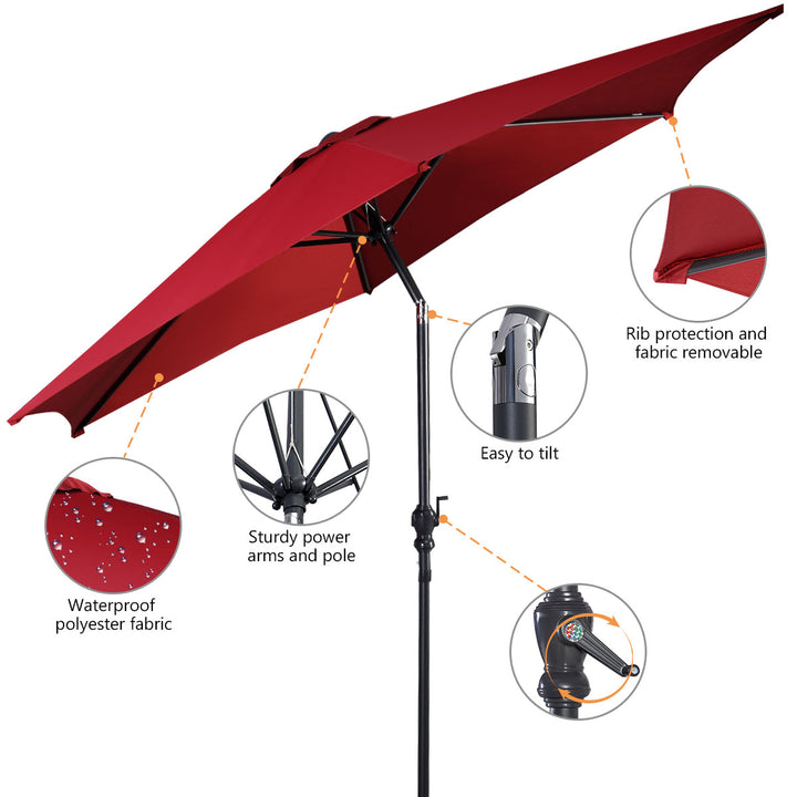 10FT Patio Umbrella 6 Ribs Market Steel Tilt W/ Crank Outdoor Garden Burgundy Image 7