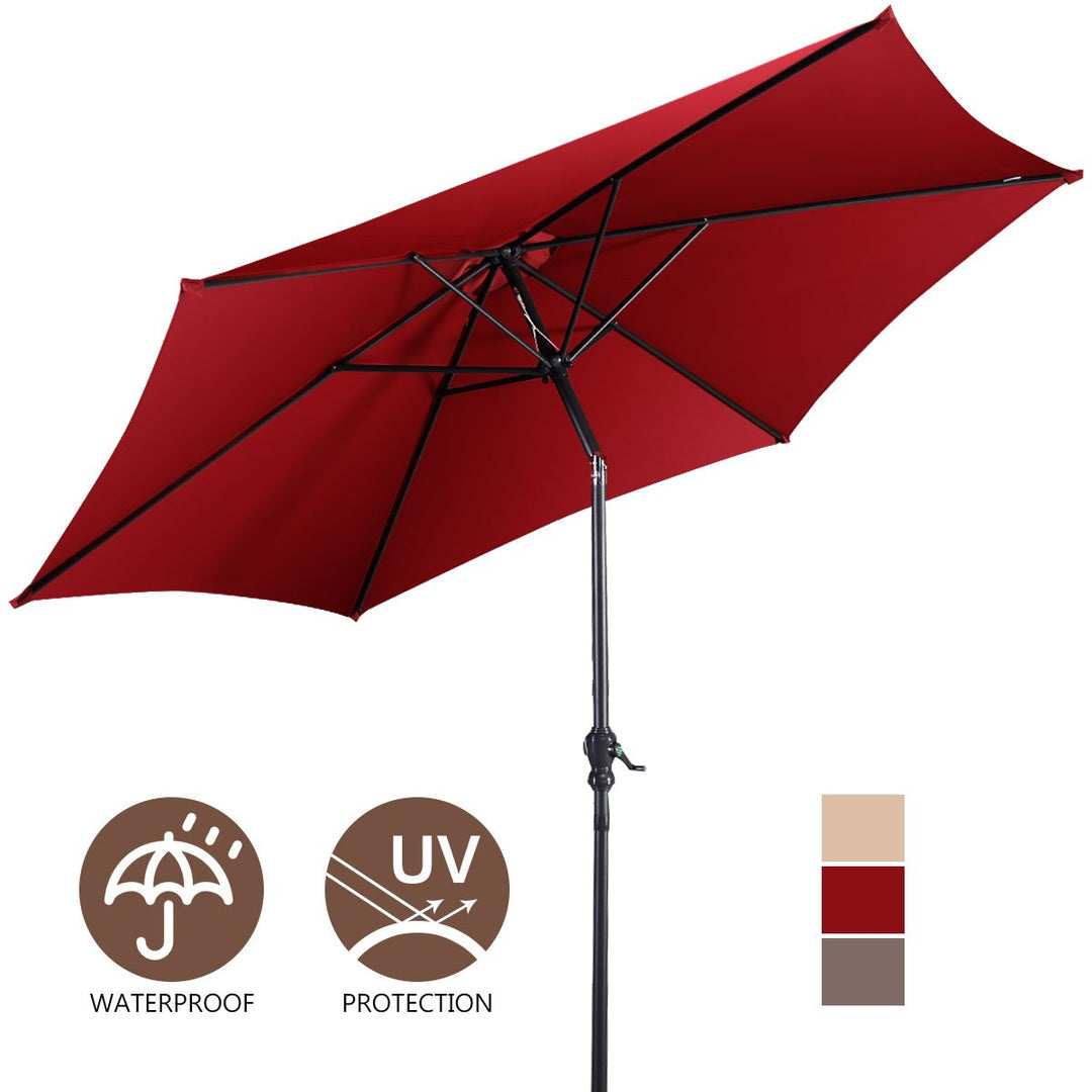 10FT Patio Umbrella 6 Ribs Market Steel Tilt W/ Crank Outdoor Garden Burgundy Image 8