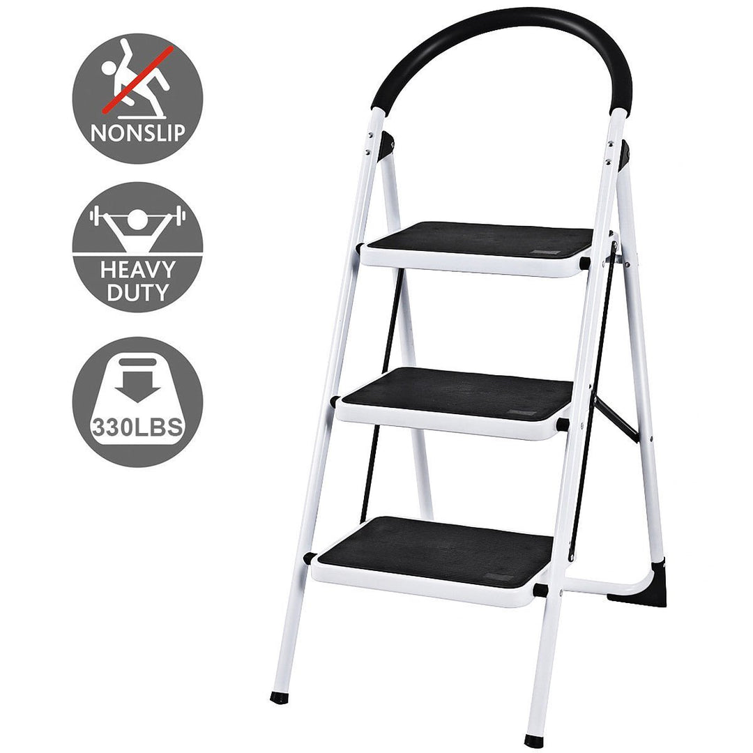 3 Step Ladder Folding Stool Heavy Duty 330Lbs Capacity Industrial Lightweight, Black Image 6