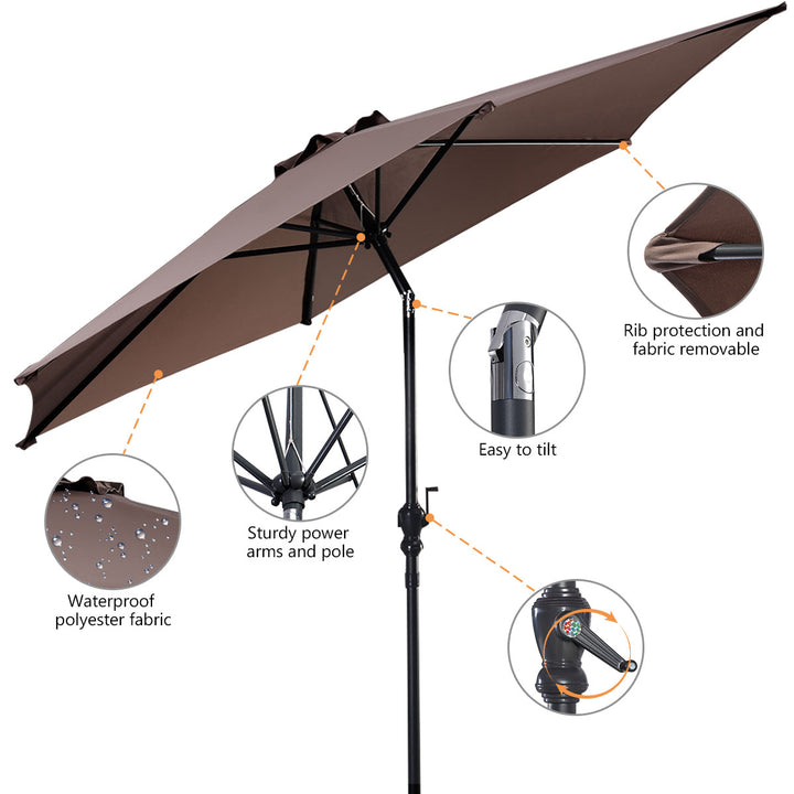 10FT Patio Umbrella 6 Ribs Market Steel Tilt W/ Crank Outdoor Garden Tan Image 8