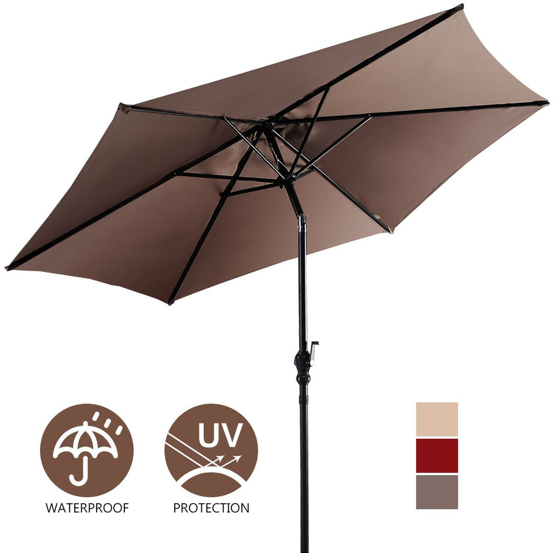 10FT Patio Umbrella 6 Ribs Market Steel Tilt W/ Crank Outdoor Garden Tan Image 9