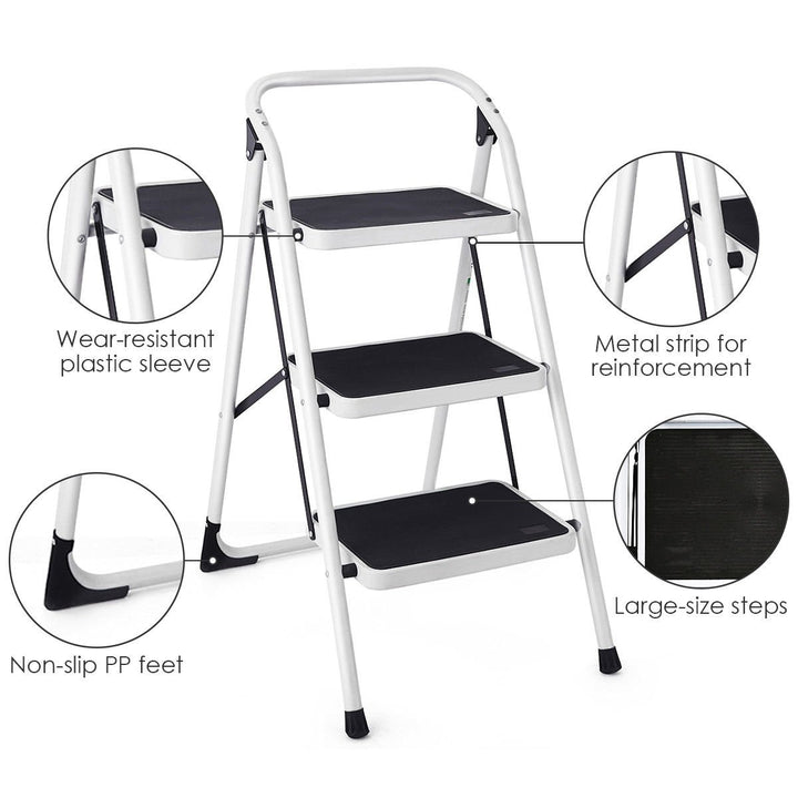 3 Step Lightweight Ladder HD Platform Foldable Stool 330 LB Cap. Saving Space Image 6