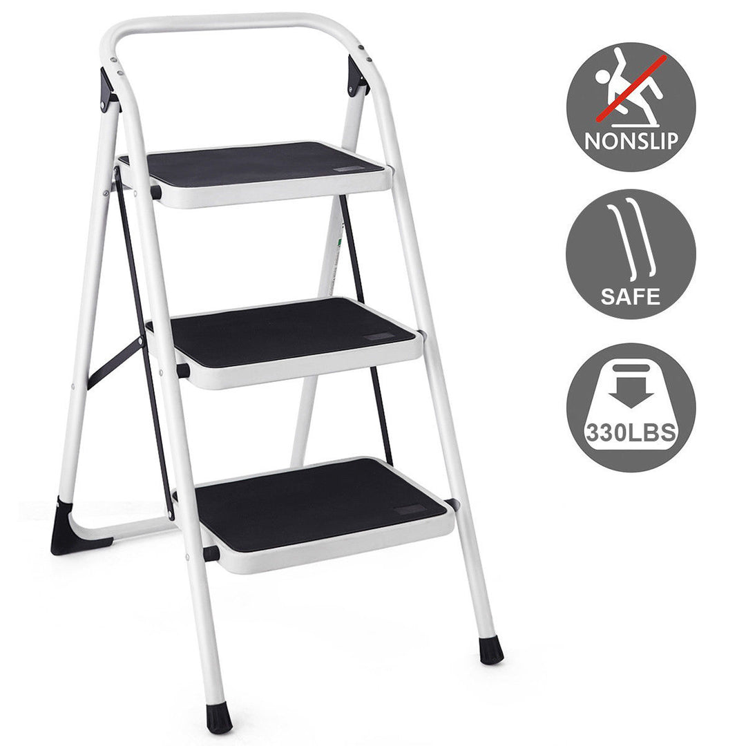 3 Step Lightweight Ladder HD Platform Foldable Stool 330 LB Cap. Saving Space Image 7