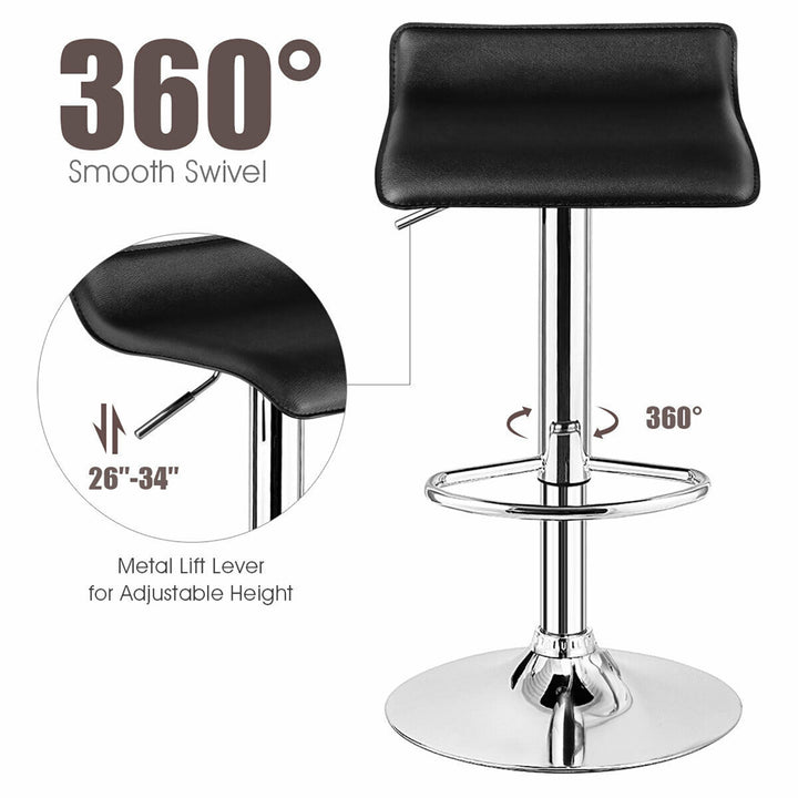 Set of 2 Swivel Bar Stool PU Leather Adjustable Kitchen Counter Bar Chairs Black Low Back Image 8