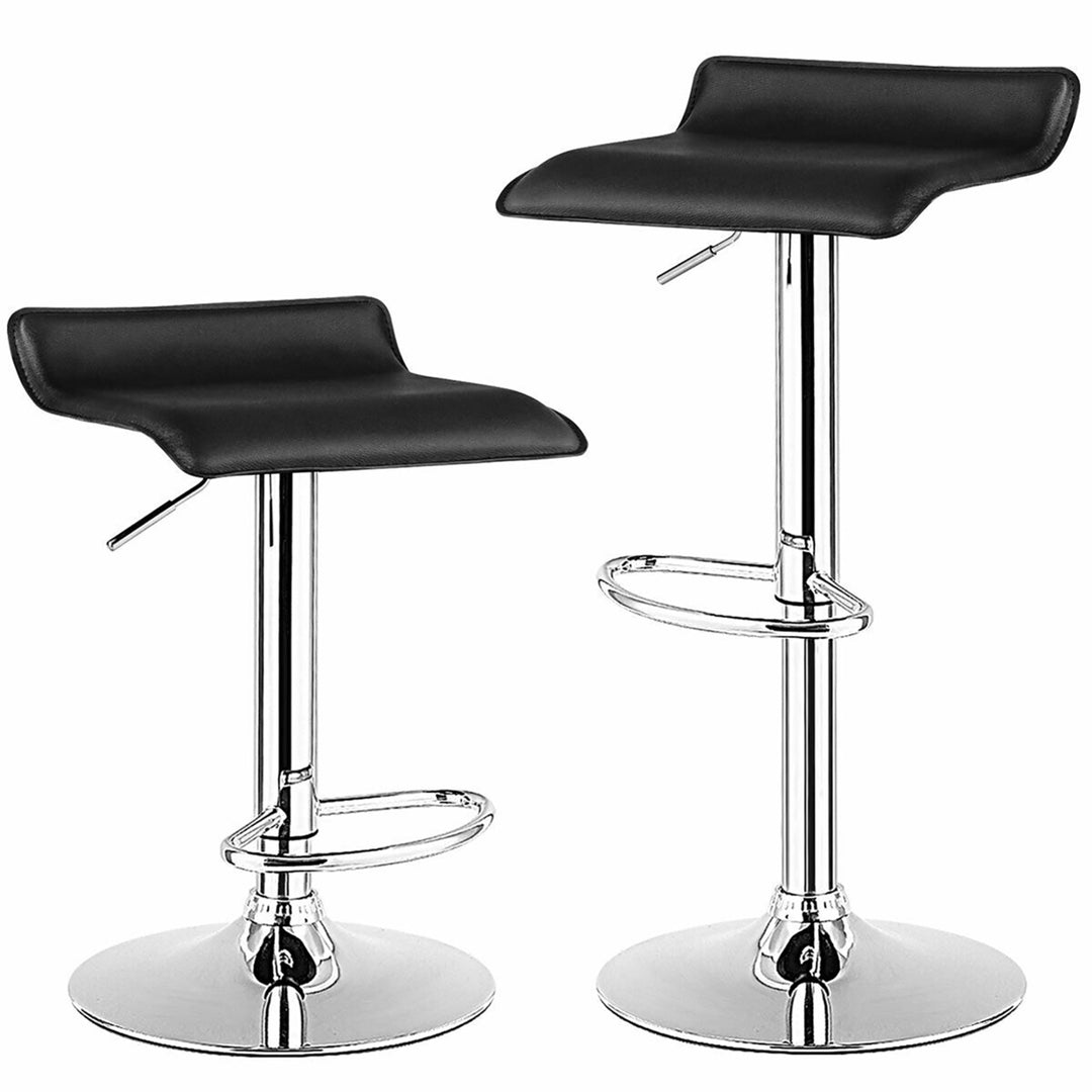 Set of 2 Swivel Bar Stool PU Leather Adjustable Kitchen Counter Bar Chairs Black Low Back Image 9